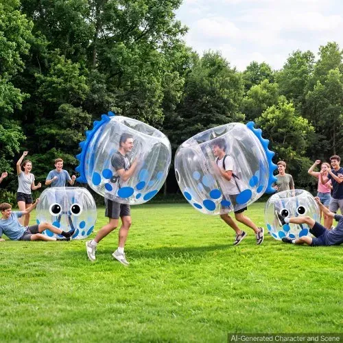 VEVOR 2 x Aufblasbare Bumper Sumo Bälle 1,2 m für Jugendliche Stoßball Blau für Garten, Camping, Picknick, Rasen & Outdoor, 0,5 mm Starkes PVC, Heißverschweißte Griffe & Stabil Sitzende Schultergurte – Bild 7