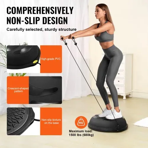 VEVOR Halb-Gymnastikball-Trainer, 66 cm Balance-Ball-Trainer, 680 kg Tragkraft Stabilitätsball, Yoga-Ball mit Widerstandsbändern und Fußpumpe, Kraft-Fitnessball im Heim-Fitnessstudio, Schwarz – Bild 3