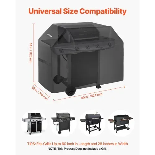 VEVOR Grillabdeckung Abdeckhaube Abdeckplane Grillhaube (1524 mm) für Außengrills, wasserdicht & wetterbeständig, strapazierfähiges 600D-Polyester, einfaches An- und Ausziehen, mit Klettbändern – Bild 3