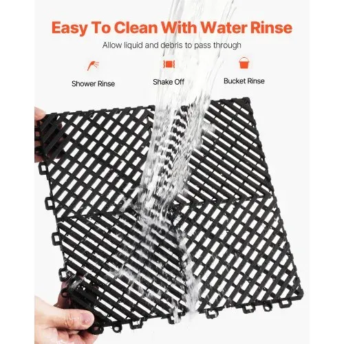 VEVOR ineinandergreifende Drainagematte Duschmatte 31 x 31 cm modulares ineinandergreifende Bodenmatten, 24 STK. Spleiß-Drainagematten, rutschfeste Drainage-Bodenfliesen, für Garage Garten Schwarz – Bild 3
