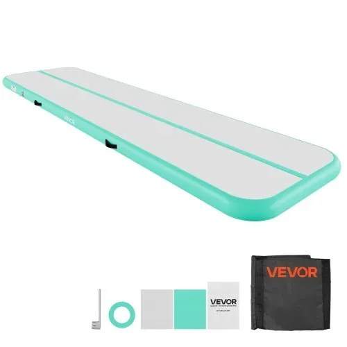 VEVOR Aufblasbare Gymnastikmatte 400x100x10 cm Airtrack-Turnmatte für Training, Wettkampfsport & Yoga, mit Rutschfester Oberfläche, 600-W-Elektroluftpumpe, Reparaturflicken, Düsen & Tasche, Mintgrün – Bild 8