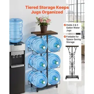 VEVOR Wasserkrughalter 4-Stufig, Doppelreihen, für 6 Flaschen, Wasserkrugregal, Wasserspenderregal, Wasserflaschenregal Wasserbehälterregal für Küche, Büro & Wohnzimmer, Schwarz & Braun VEVOR Wasserkrughalter 4-Stufig, Doppelreihen, für 6 Flaschen, Wasserkrugregal, Wasserspenderregal, Wasserflaschenregal Wasserbehälterregal für Küche, Büro & Wohnzimmer, Schwarz & Braun