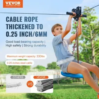 VEVOR Zipline Seilrutsche, 35,58 m Seilbahn, Zip Line Kit bis 150 kg, Backyard Zip Line Kit mit Verbessertem Federbremssystem, Seilbahn für Garten (Nur für Teenager. Nicht für Erwachsene.) VEVOR Zipline Seilrutsche, 35,58 m Seilbahn, Zip Line Kit bis 150 kg, Backyard Zip Line Kit mit Verbessertem Federbremssystem, Seilbahn für Garten (Nur für Teenager. Nicht für Erwachsene.)