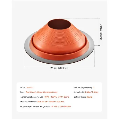VEVOR Rohrmanschette, passend für Rohr-Außendurchmesser von 254 bis 483 mm, Dachdurchführung, Dachabdichtungsflansch -74 bis 225℃, Metallbasis, für Schornstein, Holzofen und Außenentlüftungsrohr – Bild 6