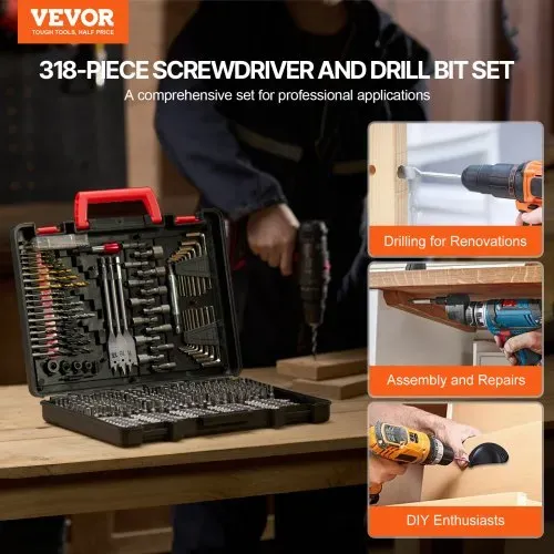 VEVOR Bohrerset 318-teilig, Schrauberbit-Set, Schraubendreherbit-Set geeignet zum Bohren und Schrauben in Holz, Metall & Zement, Bohrer-Sets Kombi-Set sortiert in geordneter Tragkoffer VEVOR Bohrerset 318-teilig, Schrauberbit-Set, Schraubendreherbit-Set geeignet zum Bohren und Schrauben in Holz, Metall & Zement, Bohrer-Sets Kombi-Set sortiert in geordneter Tragkoffer