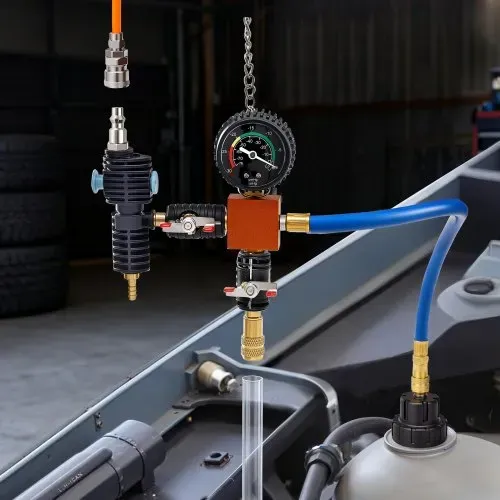 VEVOR Kühlmitteldruckprüfer-Set 47-tlg. Kühlwasser Befüllgerät mit 3 Metalladaptern, universelle Passform, Druckprüfwerkzeug für Kfz-Kühlsysteme, mit Druckpumpe und Aluminium-Kunststoff-Füller – Bild 7
