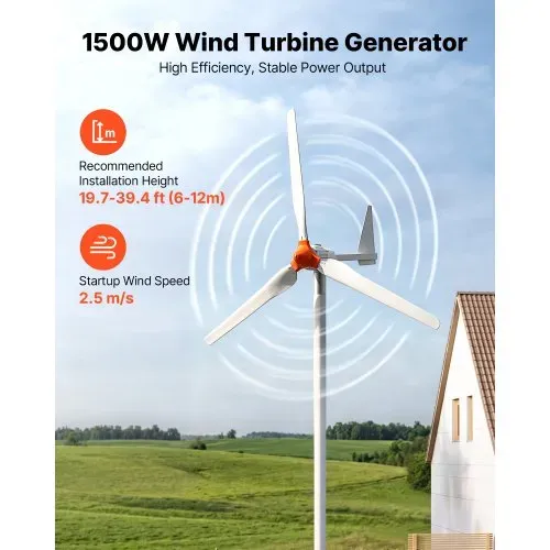 VEVOR 1500W 24V Horizontale Windkraftanlage mit Wind- & Solar-Hybridregler, 3 Rotorblätter, 3-Phasen-Wechselstrom, IP67 & Überladeschutz, MPPT- & PWM-Hybridregler, Windturbine für Wohnhäuser RVs Boote VEVOR 1500W 24V Horizontale Windkraftanlage mit Wind- & Solar-Hybridregler, 3 Rotorblätter, 3-Phasen-Wechselstrom, IP67 & Überladeschutz, MPPT- & PWM-Hybridregler, Windturbine für Wohnhäuser RVs Boote