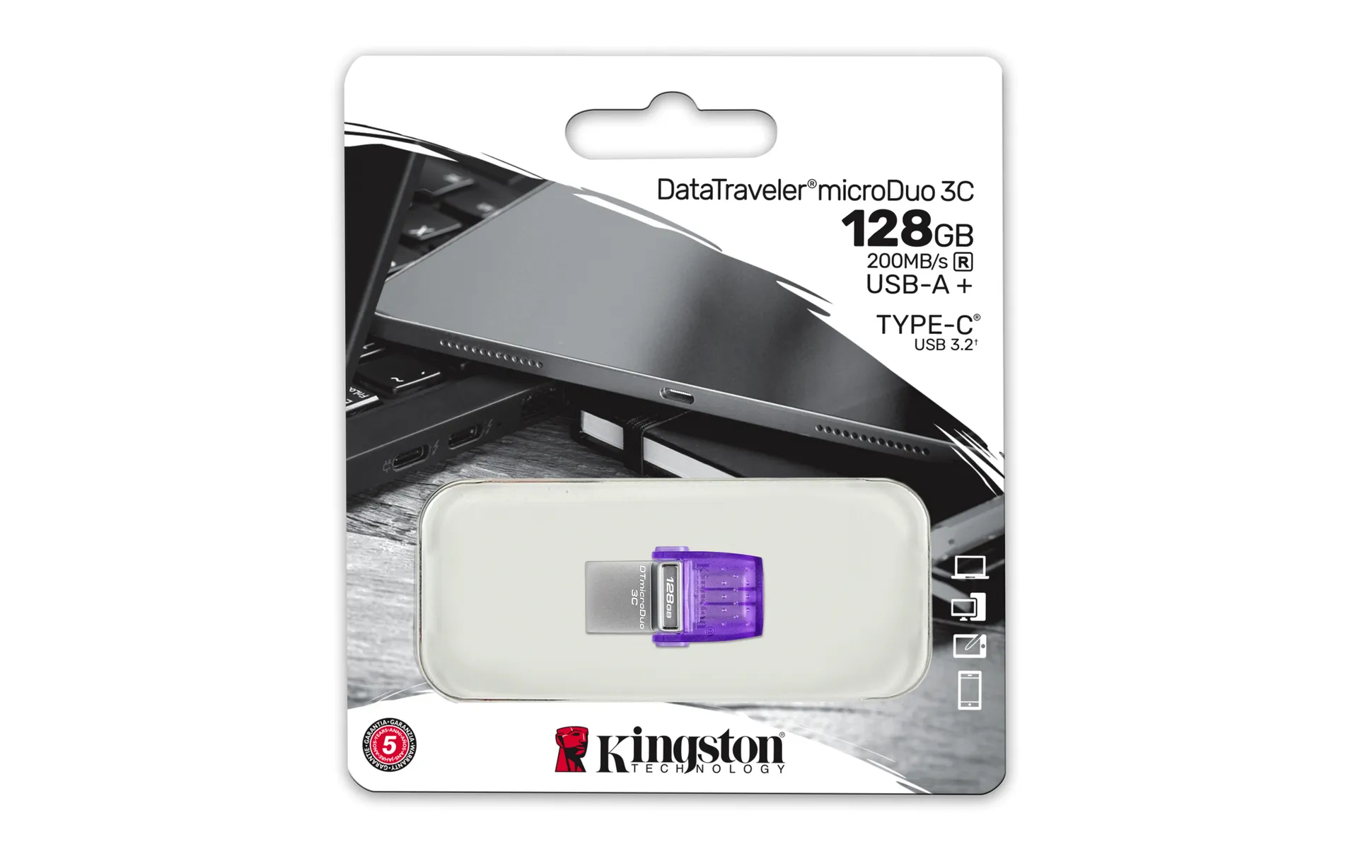 Kingston Technology DataTraveler 128GB microDuo 3C 200MB/s dual USB-A + USB-C – Bild 5