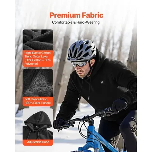VEVOR Beheizbarer Hoodie, Unisex, Heizpullover mit 7,4 V 16000 mAh wiederaufladbarem Powerbank-Pack, 5 Heizzonen, 3 Temperaturstufen, 4–8 Stunden Wärme, für Winter-Outdoor-Camping, Schwarz, XXXL – Bild 3