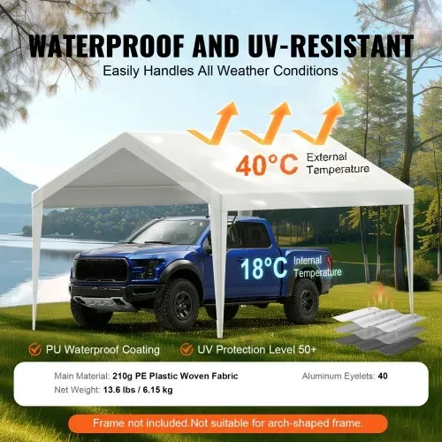 VEVOR Carport-Garagenzelt, 3 x 6 m, Garagendachzelt, wasserdicht und UV-geschützt, einfache Installation mit Spanngurten, weiß (nur Dachabdeckung, Rahmen nicht im Lieferumfang enthalten) – Bild 2