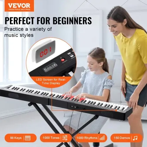 VEVOR Digitales Klavier mit 88 Tasten, halbgewichtete Tasten, Klavierset mit verstellbarem Ständer, integrierten Lautsprechern, Sustain-Pedal, Kopfhörern, Bluetooth, MIDI, USB für Anfänger VEVOR Digitales Klavier mit 88 Tasten, halbgewichtete Tasten, Klavierset mit verstellbarem Ständer, integrierten Lautsprechern, Sustain-Pedal, Kopfhörern, Bluetooth, MIDI, USB für Anfänger