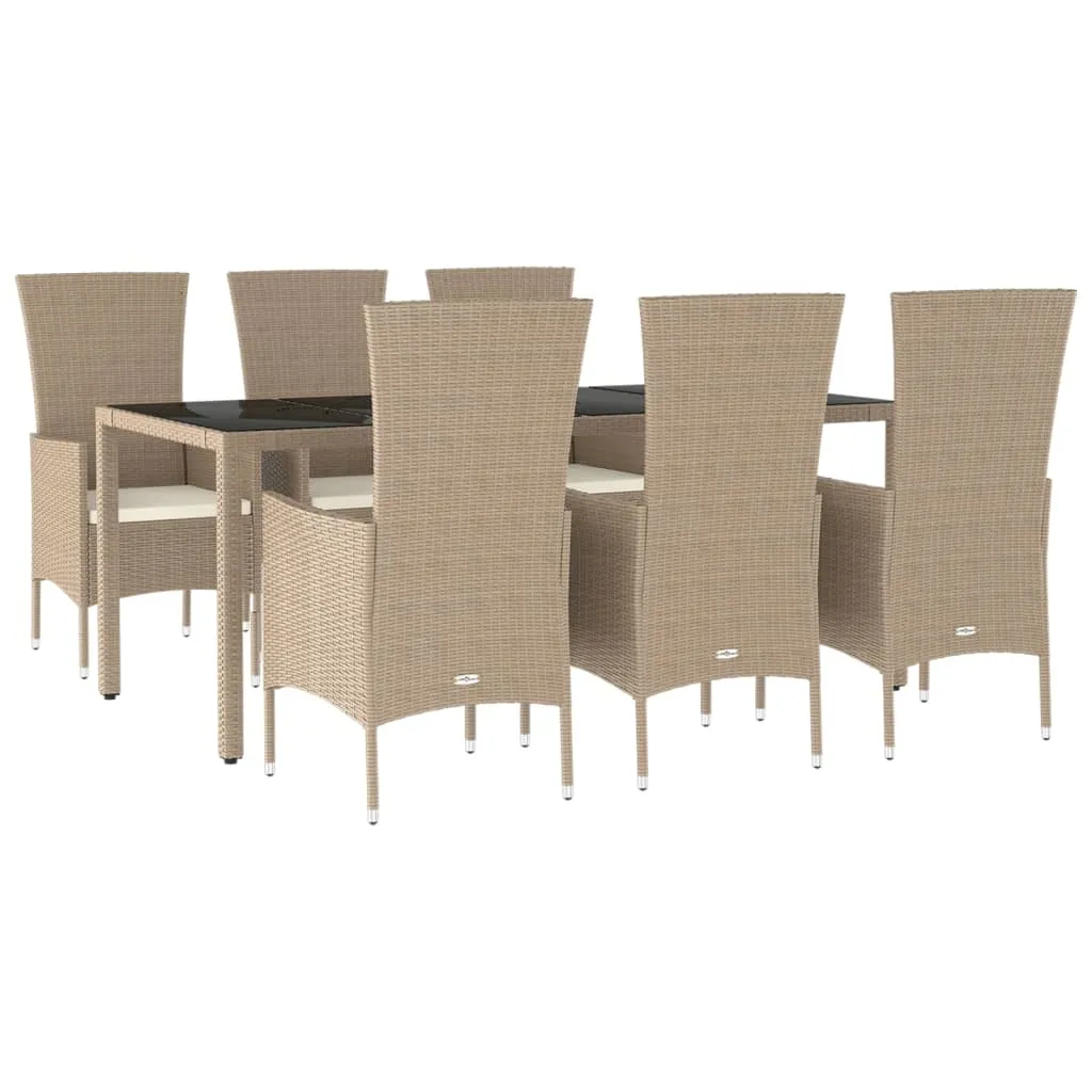 vidaXL 7-tlg. Garten-Essgruppe mit Kissen Beige Poly Rattan – Bild 3