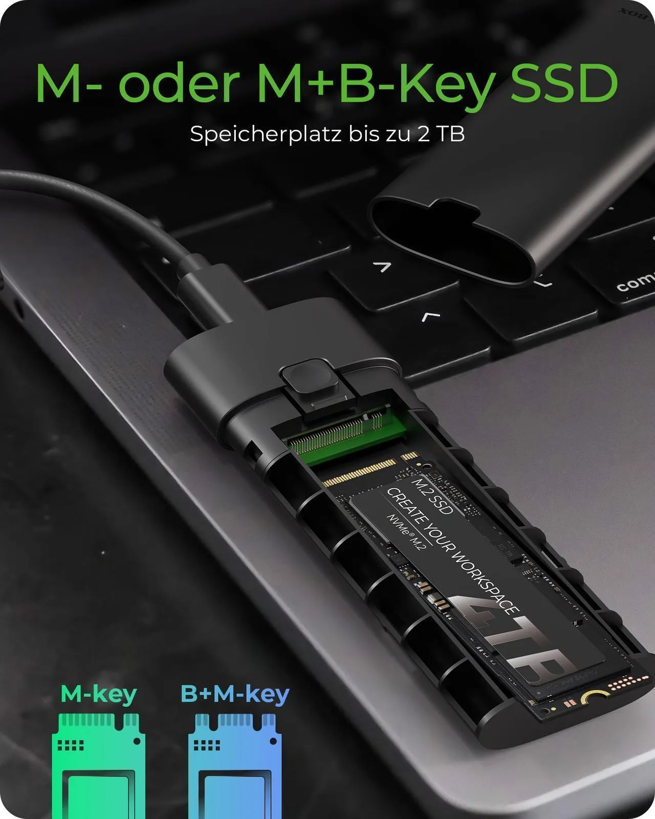 ICY BOX M.2 NVMe SSD Gehäuse, werkzeutloser Einbau, Host USB 3.2 Gen 2 Type-C+A, 10 Gbps, Aluminium – Bild 6