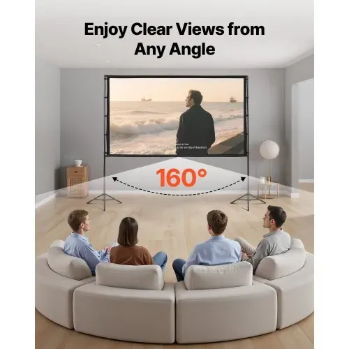 VEVOR Projektionsleinwand (100 Zoll) mit 160° Weitwinkel & Doppelstativ, Beamerleinwand für Projektor innen & außen 16:9 4K HD, tragbare Filmleinwand mit Tragetasche für Heimkino Präsentation – Bild 6