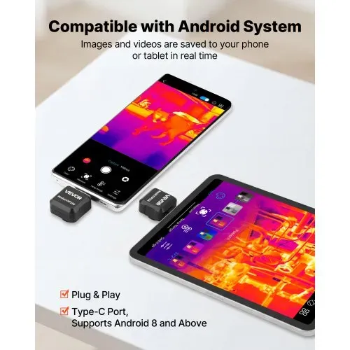 VEVOR Wärmebildkamera für Android, 512x384 Super IR 256x192 IR-Auflösung Thermobildkamera für Smartphone Tablet mit USB-C Anschluss, 25Hz Infrarotkamera mit 15 Farbpaletten für -20°C-550°C Inspektion – Bild 3