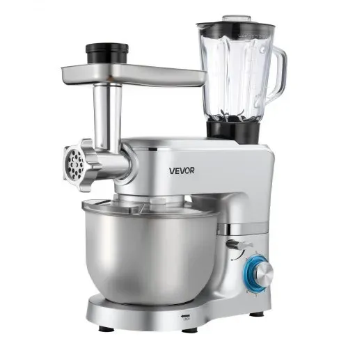 VEVOR multifunktionale Küchenmaschine elektrisch 1500 W mit Edelstahlschüssel (6 L) & Mixbecher (1,5 L), Knetmaschine Teigmixer mit 6+P Geschwindigkeiten & Knethaken & Schneebesen & Rührbesen – Bild 8