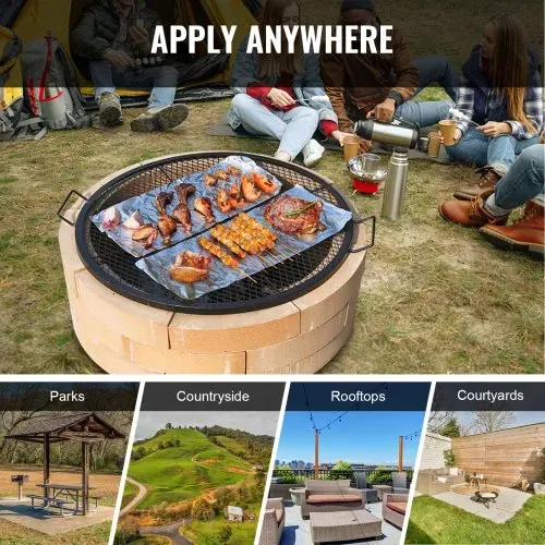 VEVOR X-Marks Feuerstellen-Grillrost, Φ 910 x 25 mm Lagerfeuer-BBQ-Grillrost aus Stahl mit Griff und Stütz-X-Draht, Tragbares Camping-Kochgeschirr für Partys und Zusammenkünfte im Freien, Schwarz – Bild 5