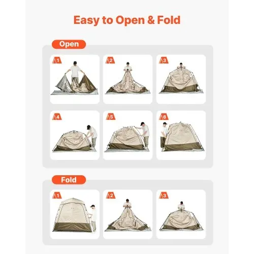 VEVOR Duschzelt mit 2 Räumen, Toilettenzelt (250x122x218 cm) mit Sichtschutz, Umkleidezelt inkl. Heringen & Seilen & Tragetasche & Querstange, aus 150D Oxford-Gewebe für Camping Strand Angeln Khaki – Bild 4