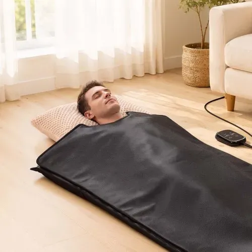 VEVOR Infrarot-Saunadecke mit Mineralsteinen Infrarotdecke 185x90cm Schwarz, Tragbare Wärmedecke für Schwitzen Entspannung Detox, 30-75°C Temperaturregelung, 20-60min Timer, PU-Leder, mit Tragetasche – Bild 7