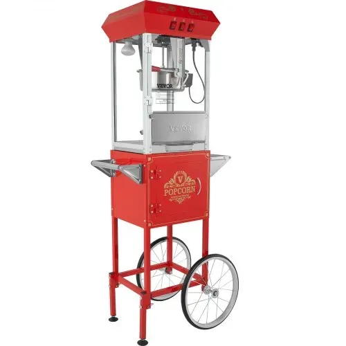 VEVOR Popcornmaschine Popcornautomat Popcorngerät mit Wagen 850 W Popcornmaschine 8 oz Kessel für 48 Tassen pro Ladung, Popcornmaschine mit gehärtetem Glas, inkl. 4 Schaufeln, Kino-Stil, rot – Bild 9
