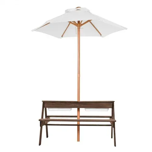 VEVOR Picknicktisch mit abnehmbarem Sonnenschirm & 2 Bänken, Sitzgruppe Strandtisch Outdoor Gartenmöbel aus Holz Terrassen-Essmöbel für 4 Personen für Garten, Hinterhof und Veranda (Walnuss) – Bild 10