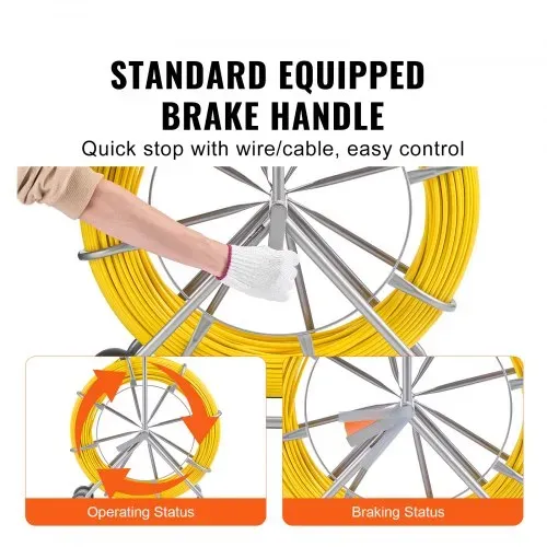 VEVOR Einziehband, 200 m, 5/16 Zoll, Duct Rodder Einziehband-Drahtzieher, Kabelführungsstange mit Rollenständer aus Stahl, 3 Zugköpfe, Angelwerkzeug für Wände & elektrische Leitungen, nicht leitfähig – Bild 5