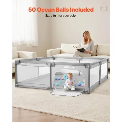 VEVOR Baby-Laufstall, 2000x1785 mm, Spielstall für Kleinkinder, Spielplatz für drinnen & draußen, Sicherheits-Aktivitätszentrum mit 50 Ozeanbällen, Tür mit Reißverschluss & atmungsaktivem Netz – Bild 5