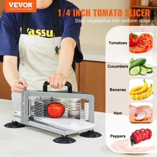 VEVOR Kommerzieller Tomatenschneider, 1/4 Zoll Tomatenschneider, Hochleistungs-Tomatenschneider aus Edelstahl, Manueller Gemüseschneider, zum Schneiden von Tomaten, Gurken, Bananen VEVOR Kommerzieller Tomatenschneider, 1/4 Zoll Tomatenschneider, Hochleistungs-Tomatenschneider aus Edelstahl, Manueller Gemüseschneider, zum Schneiden von Tomaten, Gurken, Bananen