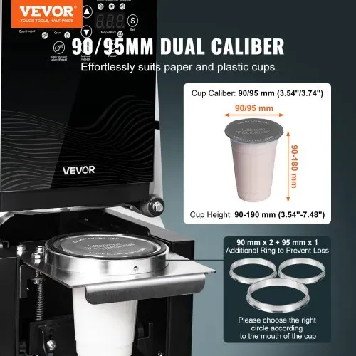 VEVOR Becherversiegelungsmaschine, 500–650 Tassen/h, Verschließmaschine für 190 mm hohe & 90/95 mm große Tassen, Elektrischer Boba-Tee-Versiegeler mit LCD-Bedienfeld für Bubble Milk Tea Coffee VEVOR Becherversiegelungsmaschine, 500–650 Tassen/h, Verschließmaschine für 190 mm hohe & 90/95 mm große Tassen, Elektrischer Boba-Tee-Versiegeler mit LCD-Bedienfeld für Bubble Milk Tea Coffee