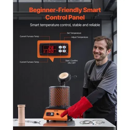 VEVOR digitaler Goldschmelzofen Maschine mit 3 kg Keramiktiegel, elektrischer Schmelzofen 1350 W max. 1150 ℃, Metallschmelzofen Set für Schmuckherstellung Metallbarren Metallkomponenten Schwarz – Bild 4