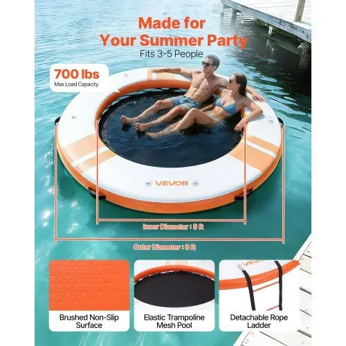 VEVOR Aufblasbares Schwimmdock, φ2,44 m, Schwimmplattform mit Rutschfester Oberfläche, Tragetasche & Abnehmbarer Leiter, Schwimmende Insel, Wasserplattform für Pool, Strand & Meer, Orange VEVOR Aufblasbares Schwimmdock, φ2,44 m, Schwimmplattform mit Rutschfester Oberfläche, Tragetasche & Abnehmbarer Leiter, Schwimmende Insel, Wasserplattform für Pool, Strand & Meer, Orange