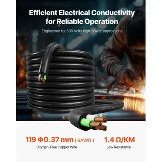 VEVOR 7,62m 6AWG (16 mm²) Elektrokabel Stromkabel Kupfer Verlängerungskabel Draht 600V VEVOR 7,62m 6AWG (16 mm²) Elektrokabel Stromkabel Kupfer Verlängerungskabel Draht 600V