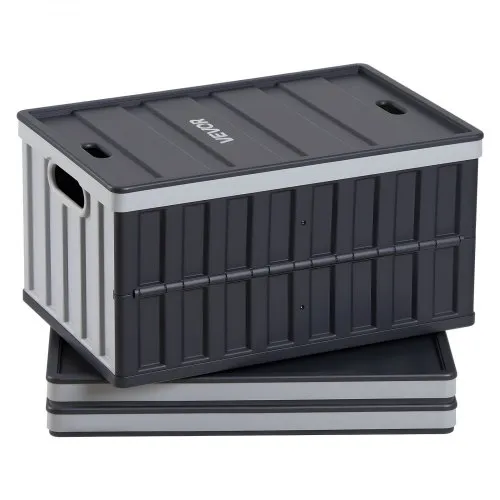 VEVOR Klappboxen 65 L 3er-Pack, Faltbare Aufbewahrungsboxen aus Kunststoff, Stapelbare Klappkörbe mit Deckel, Tragkraft 38 kg pro Box, Klappkisten, Ideal für Haushaltsorganisation, Grau & Schwarz VEVOR Klappboxen 65 L 3er-Pack, Faltbare Aufbewahrungsboxen aus Kunststoff, Stapelbare Klappkörbe mit Deckel, Tragkraft 38 kg pro Box, Klappkisten, Ideal für Haushaltsorganisation, Grau & Schwarz