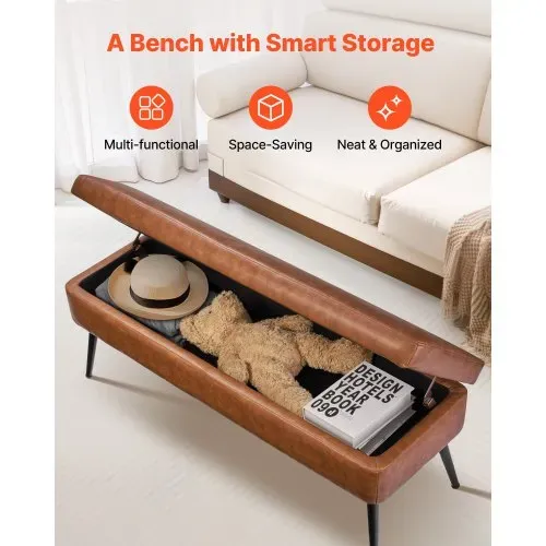 VEVOR Sitzbank Ottomane (40 x 120 x 45 cm) aus PU-Leder mit Metallbeinen & Stauraum, gepolsterte Schuhbank mit 300 kg Tragkraft, moderne Bettbank Schlafzimmerbank für Wohnzimmer Esszimmer Braun – Bild 3