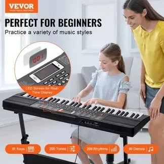 VEVOR Digitales Klavier mit 61 Tasten, 200 Töne, 200 Rhythmen, tragbares elektrisches Klavier-Keyboard-Kit mit 60 Demo-Songs, integrierten Doppellautsprechern, Kopfhörern, Mikrofon, Klavieraufklebern für Anfänger VEVOR Digitales Klavier mit 61 Tasten, 200 Töne, 200 Rhythmen, tragbares elektrisches Klavier-Keyboard-Kit mit 60 Demo-Songs, integrierten Doppellautsprechern, Kopfhörern, Mikrofon, Klavieraufklebern für Anfänger