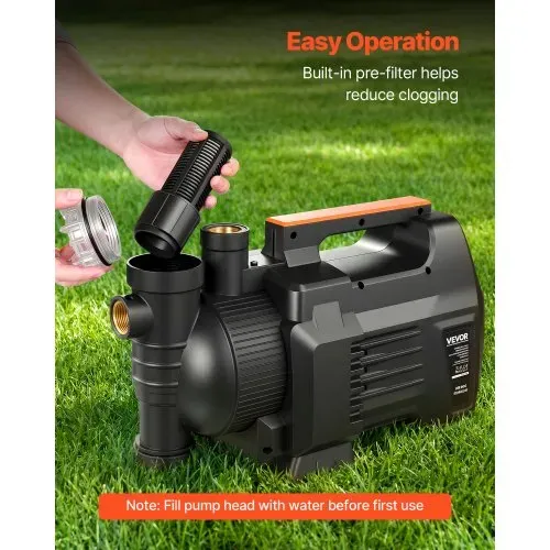 VEVOR Gartenpumpe 1300 W, Bewässerungspumpe Max. Fördermenge 4800 L/h, PP-Jetpumpe, Saugpumpe mit 48 m Fördehöhe, Intelligenter Elektronischen Steuerung, für Gartenbewässerung & Rasensprenger – Bild 3
