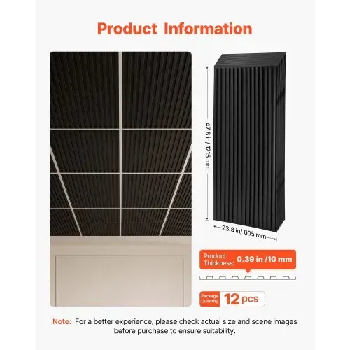 VEVOR 12 Stk. Deckenpaneele PVC-Deckenplatten Linear 605x1215mm Schwarz, 3D-Lamellen-Design, Brandschutz, Stoßfest, Zuschneidbar, Für Abgehängte Decke Geeignet, Moderne Innendekoration für Heim Büro VEVOR 12 Stk. Deckenpaneele PVC-Deckenplatten Linear 605x1215mm Schwarz, 3D-Lamellen-Design, Brandschutz, Stoßfest, Zuschneidbar, Für Abgehängte Decke Geeignet, Moderne Innendekoration für Heim Büro