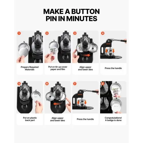 VEVOR Buttonmaschine 75 mm Badgemaker 500 Buttonrohlingen Schwarz, mit Kreisschneider Zauberbuch & Sechskantschlüsseln für DIY-Anstecker Pins Kühlschrankmagnete & Schlüsselanhänger – Bild 5