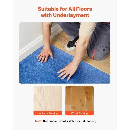 VEVOR Trittschalldämmung, 18,8 m²/Rolle, 3 mm dicke Dämmungunterlage mit angebrachter Dampfsperre, Faser + PE-Folie, Schalldämmung & Geräuschreduzierung, ideal für Laminat, Holz, Blau – Bild 5