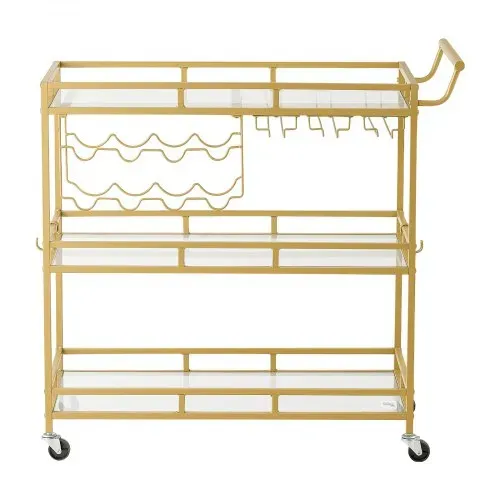 VEVOR Barwagen mit 3 Ebenen, Servierwagen mit Glashalter, Weinablage & Griff, Getränkewagen als Rollwagen für Wohnzimmer, Esszimmer und Küche, Küchenwagen in Goldfarben 880 x 380 x 890 mm – Bild 9