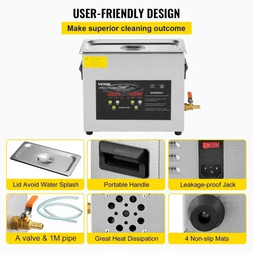 VEVOR 6L Verbesserter Ultraschallreiniger (200 W Heizung, 180 W Ultraschall) Professioneller digitaler Labor-Ultraschall-Teilereiniger mit Heizungstimer für die Reinigung von Schmuck, Brillen – Bild 5