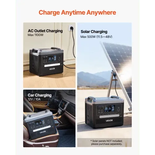 VEVOR Tragbare Powerstation, 2400W 2160Wh Solargenerator mit 10 Ausgängen und einstellbarer Eingangsleistung, erweiterbarer LiFePO4-Akku für Zuhause, Camping und Wohnmobil (Solarpanel NICHT enthalten) – Bild 5