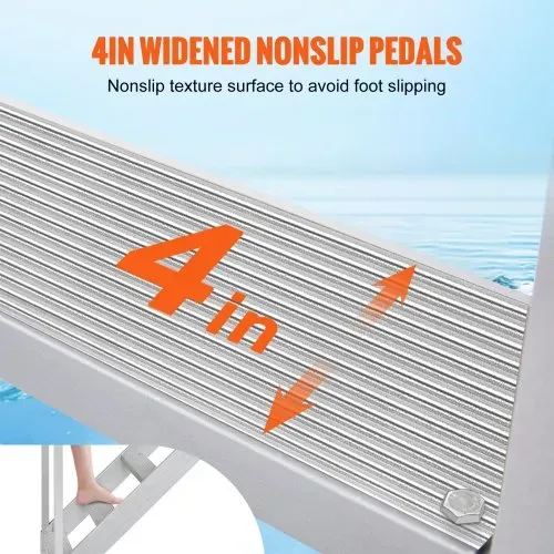 VEVOR 4-stufige Badeleiter mit zwei Handläufen Bootsleiter 800x1850x1750mm Poolleiter aus Aluminiumlegierung Treppenleiter 250kg Tragfähigkeit 55x10cm Pedale Ideal für Häfen Boot Schwimmbäder – Bild 3