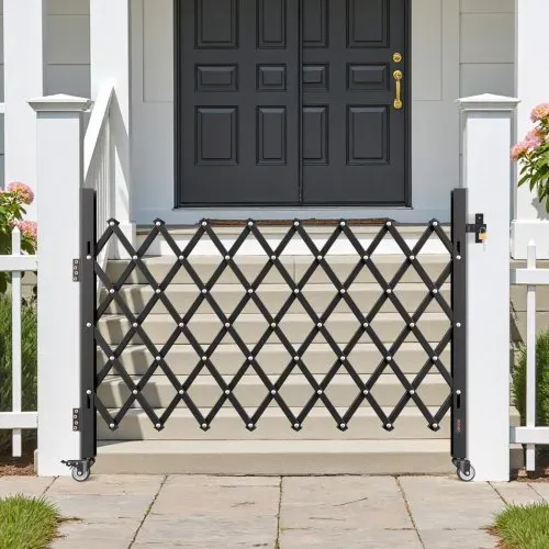 VEVOR Sicherheitstor (Einzel) abschließbares klappbares Scherentor mit 360°-Lenkrollen, einziehbare Stahltore Outdoor, für Eingangssicherheit Garage Lager, Falttor 170 x 131 cm (B x H) Schwarz – Bild 7