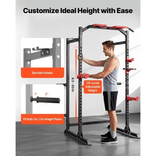 VEVOR Power Cage Power Rack, multifunktionales Squat-Rack mit verstellbarer Höhe, Heimfitnessgerät für Krafttraining mit J-Haken & weiteren Fitnessaufsätzen für Bankdrücken Klimmzüge Dips – Bild 3