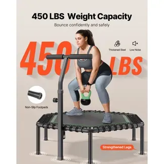 VEVOR Fitnesstrampolin Indoor für Erwachsene, Minitrampolin mit 205 kg Traglast, 1385 mm Rebounder-Trampolin mit 3-stufig Höhenverstellbarem Haltegriff und Schaumstoffgriff, Heimtrainer Sportgerät VEVOR Fitnesstrampolin Indoor für Erwachsene, Minitrampolin mit 205 kg Traglast, 1385 mm Rebounder-Trampolin mit 3-stufig Höhenverstellbarem Haltegriff und Schaumstoffgriff, Heimtrainer Sportgerät