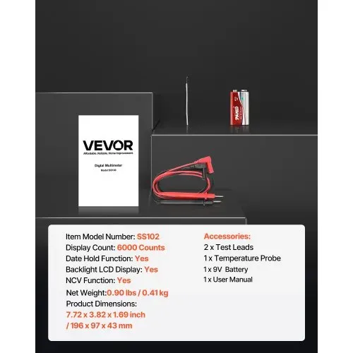 VEVOR Digitalmultimeter, 6000-Count TRMS DC/AC Voltmeter Stromtester, NCV-Multimeter für Strom, Spannung, Widerstand, Tastverhältnis, Temperatur, Dioden, Kontinuitätstest mit stromführendem Draht – Bild 6