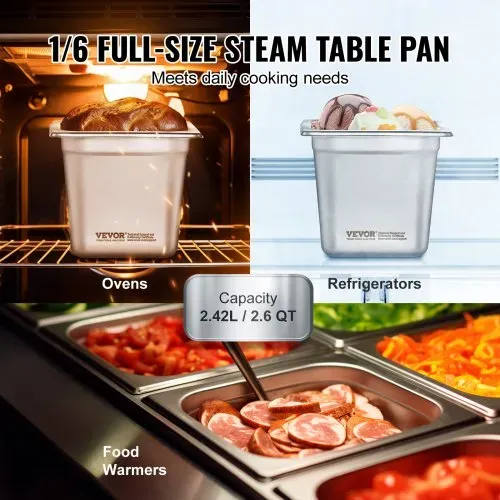 VEVOR Gastronormbehälter, Edelstahl Behälter 6 Stk. 1/6 Größe 178 x 168 x 160 mm Speisebehälter, kommerzieller Dampfpfanne Warmhaltebehälter für Speisen, Torten, Hotelpfanne Tisch Food Pan Buffet – Bild 2