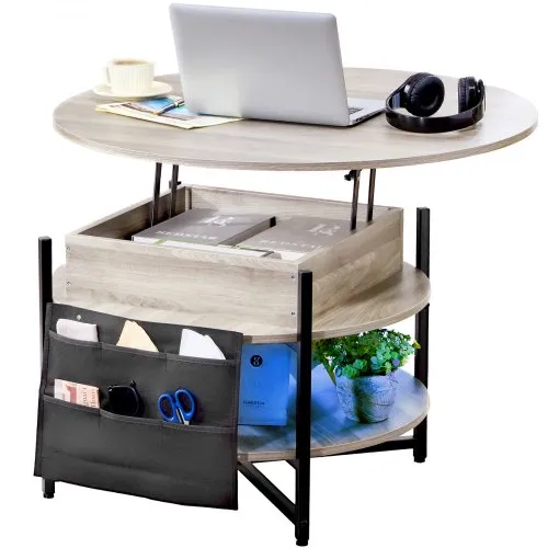 VEVOR Couchtisch mit anhebbarer Platte, 35,3 Zoll runder Couchtisch mit zusätzlichen Aufbewahrungstaschen, aufklappbarer Couchtisch für das Wohnzimmer, weiß VEVOR Couchtisch mit anhebbarer Platte, 35,3 Zoll runder Couchtisch mit zusätzlichen Aufbewahrungstaschen, aufklappbarer Couchtisch für das Wohnzimmer, weiß