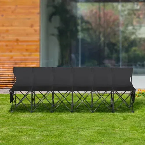 VEVOR Tragbare Klappbank, 6-Sitzer faltbare Seitenbank, Outdoor-Campingbankstuhl mit Tragetasche und Rückenlehne, Mannschaftssport-Seitenbank für Fußballangeln, kein Zusammenbau nötig, sofortige Sitzgelegenheit, schwarz – Bild 7
